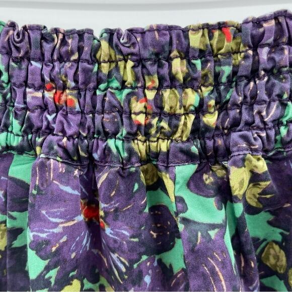J. Crew 100% Cotton Cottagecore Purple Floral Pull On Elastic Waist Skirt 00 - Picture 7 of 9